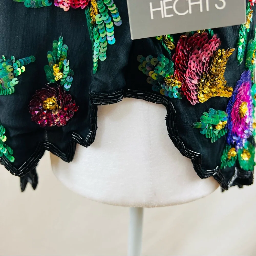 Laurence Kazar Vintage Tags Attached Sequined Floral Silk Blend Top - Picture 7 of 16